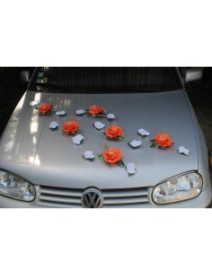 Compositions florales pour mariage orange et bleu