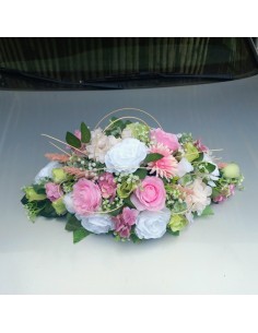 Compositions florales pour mariage vert sauge, rose et blanc