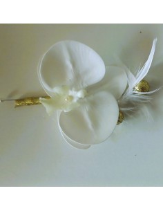 Boutonnière orchidée blanc et or
