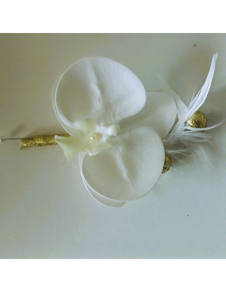 Boutonnière orchidée blanc et or Boutonnière orchidée blanc et or