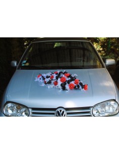 Bouquet de voiture rouge, noir et blanc plumes perles et strass
