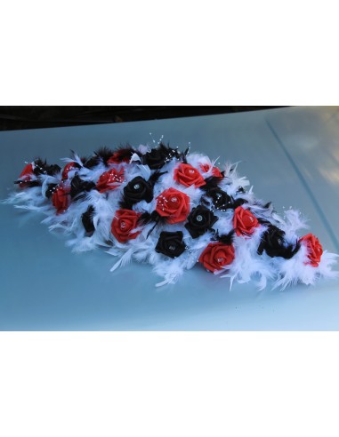 Bouquet de voiture rouge, noir et blanc plumes perles et strass