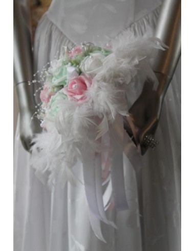 Bouquet de mariée, boutonnière et composition florale mariage rose et vert