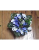 Bouquet de Mariée Rond thème bleu, ivoire avec hydrangea, roses