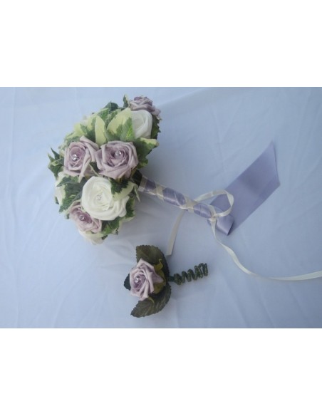 Bouquet Mariée Rond "Chloe" avec des roses et diamants fantaisie