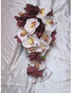Bouquet de Mariée Cascade thème Orchidée Chocolat + belles roses