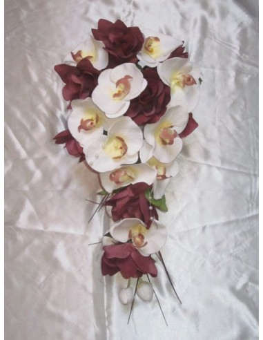 Bouquet de Mariée Cascade thème Orchidée Chocolat + belles roses