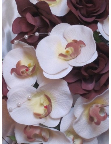 Bouquet de Mariée Cascade thème Orchidée Chocolat + belles roses