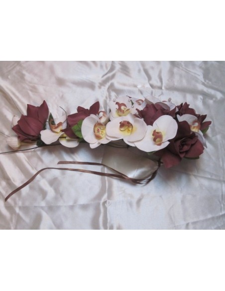 Bouquet de Mariée Cascade thème Orchidée Chocolat + belles roses