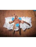 Jarretiere couleur blanc turquoise chocolat avec roses et perles