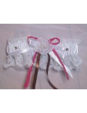 Jarretière couleur blanc, rose, chocolat avec roses, strass et perles
