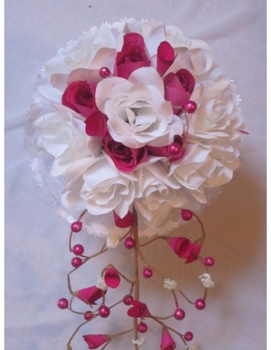 Bouquet de Mariée Cascade Original Blanc Fuchsia avec des roses 