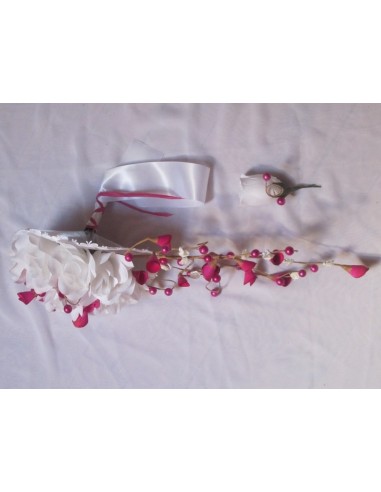 Bouquet de Mariée Cascade Original Blanc Fuchsia avec des roses 