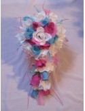 Bouquet de Mariage Cascade thème bonbons blanc, turquoise, rose vif