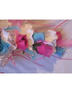 Bouquet de Mariage Cascade thème bonbons blanc, turquoise, rose vif 2