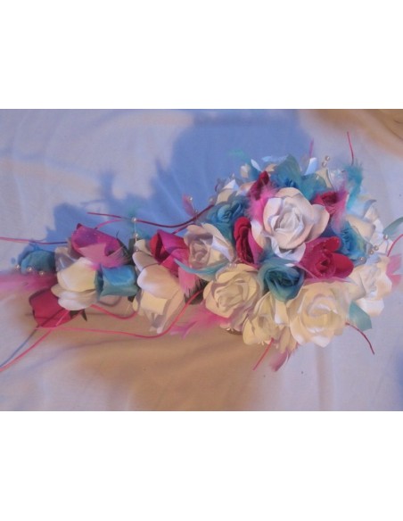 Bouquet de Mariage Cascade thème bonbons blanc, turquoise, rose vif