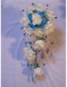 Bouquet Mariage Cascade Coup de cœur thème blanc, turquoise  2