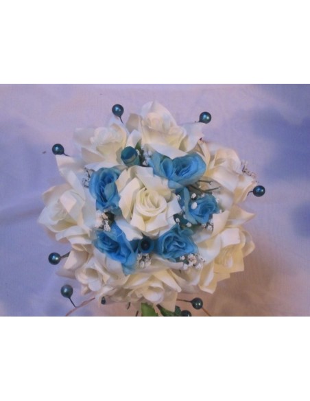 Bouquet Mariage Cascade Coup de cœur thème blanc, turquoise  Bouquet Mariage Cascade Coup de cœur thème blanc, turquoise