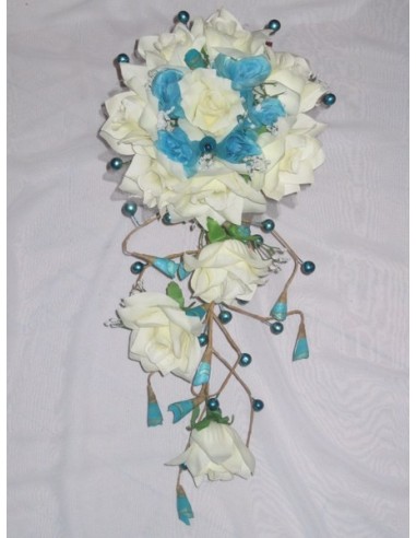 Bouquet Mariage Cascade Coup de cœur thème blanc, turquoise