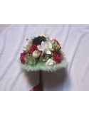Bouquet de Mariée Rond bordeaux vert avec des roses et orchidées