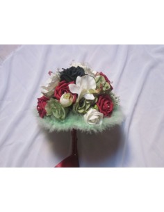 Bouquet de Mariée Rond bordeaux vert avec des roses et orchidées