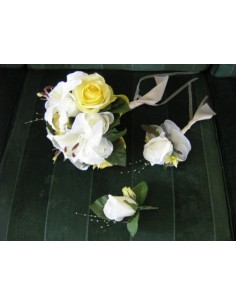 LOT Mariage: Bouquet Rond "Soleil" avec de belles roses et lys
