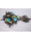 Bouquet Mariage Cascade thème Paon Chocolat, Vert et Turquoise