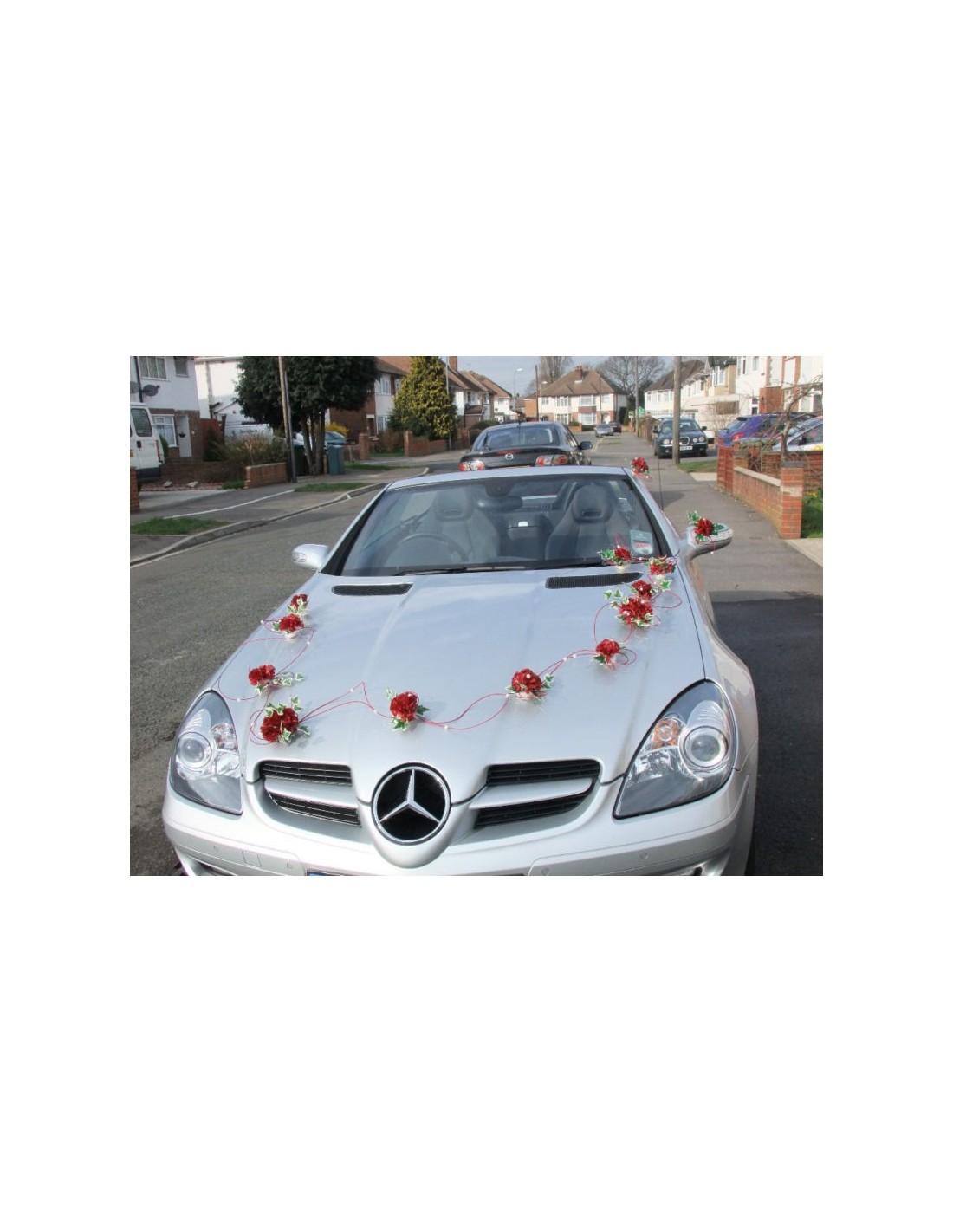 Guirlande Roses Artificielles Pour Voiture Mariage - Tulle Et Fleurs En Soie, Ventouse Incluse - Blanc
