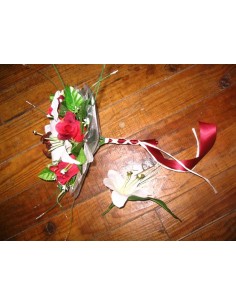 Bouquet Mariée Rond "Casablanca" avec roses, lys, rubans et tulle 2