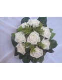 Bouquet de Mariée Rond thème ivoire vert avec des roses et feuilles