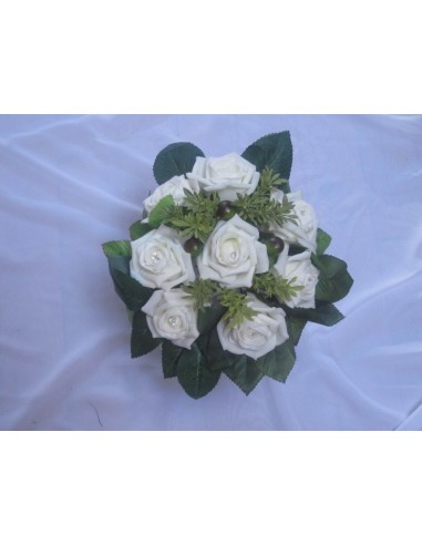 Bouquet de Mariée Rond thème ivoire vert avec des roses et feuilles