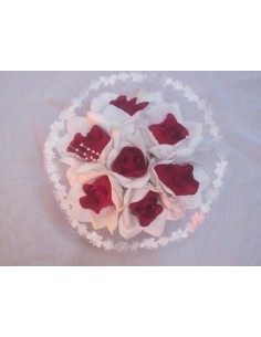 PROMO Bouquet de Cœurs pour mariage avec roses,perles et tulle