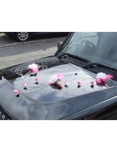Lot décoration voiture mariage thème fushia, blanc avec coeurs 2