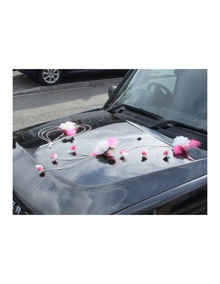 Lot décoration voiture mariage thème fushia, blanc avec coeurs Lot décoration voiture mariage thème fushia, blanc avec coeurs