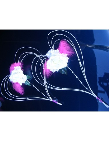 Lot décoration voiture mariage thème fushia, blanc avec coeurs