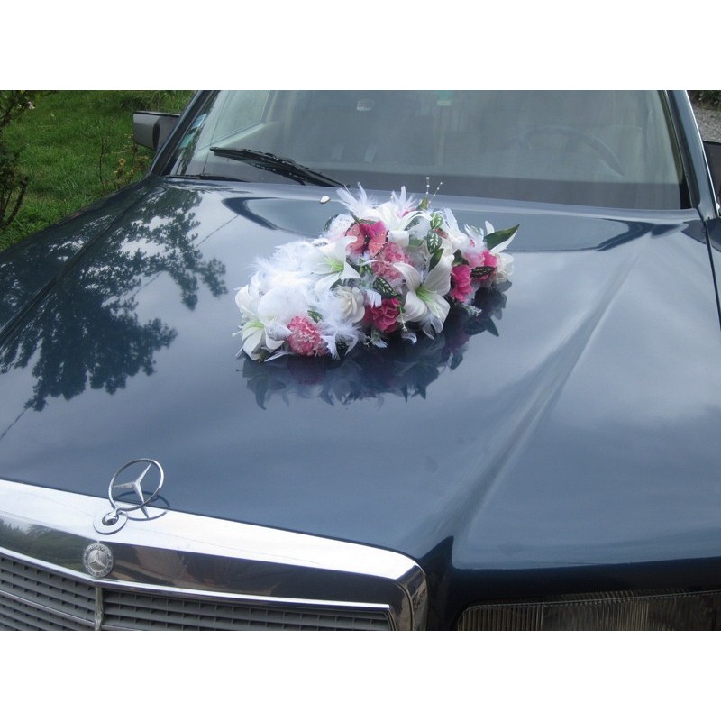 Décoration voiture pas cher pour mariage blanc / rose / fushia