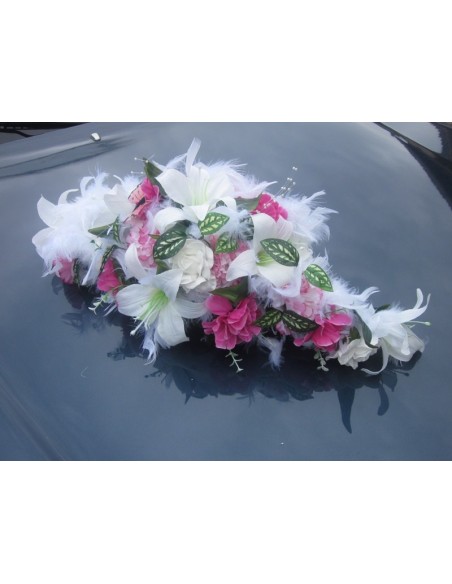 Décoration voiture pas cher pour mariage blanc / rose / fushia