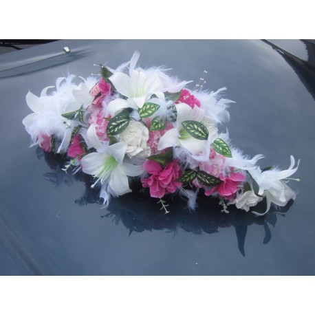 bouquet de voiture blanc / rose / fushia