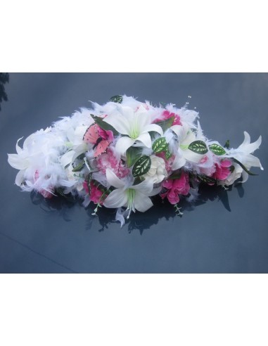 Décoration voiture splendide thème blanc / rose / fushia