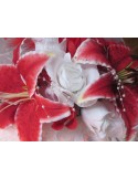 Bracelet de fleurs pour la mariée avec lys et roses rouge ou fushia 