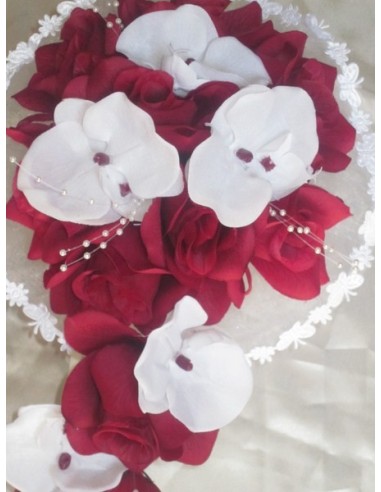 Bouquet de Mariage Cascade thème Bordeaux Blanc avec Orchidée