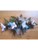 Composition florale pour table de mariage thème turquoise, chocolat