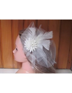 Peigne cheveux pour mariage avec des plumes et fleurs ivoire