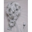 Bouquet de Mariée Cascade Blanc Argent avec roses et papillon