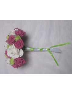 Bouquet de mariée rond fushia,anis avec roses et diamants fantaisie