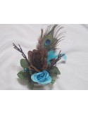 Centre de table pour mariage thème Paon chocolat / turquoise