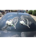 Décoration voiture pour mariage type Cœurs avec Perles & Roses