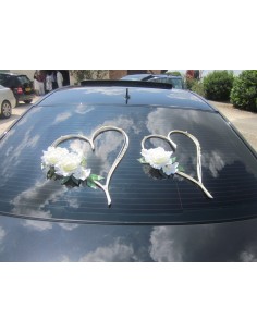 Décoration voiture pour mariage type Cœurs avec Perles & Roses
