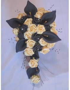 Bouquet de mariage pour la mariée Cascade couleur noir et jaune 2