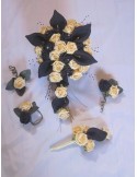 Lot bouquets Mariage Noir et Jaune avec de belles Roses et des Lys